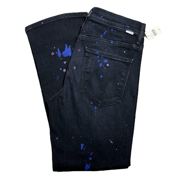 MOTHER the Insider Ankle Rain City Lights Jean gray black paint splatter print - Picture 5 of 11
